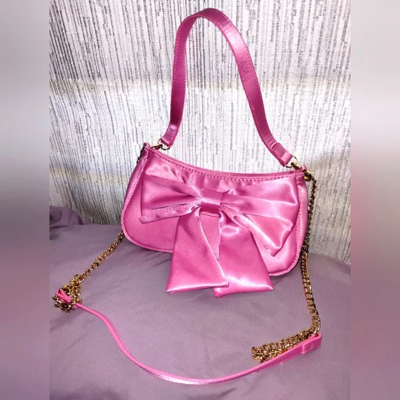 NWOT Satin Pink Bow Crossbody Bag - Picture 2 of 4